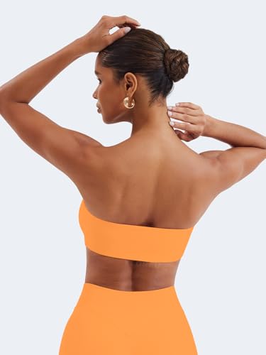 Image of YEOREO Strapless Bandeau Sports Bra for Workout Seamless Tube Top Gym Padded Wireless Bra