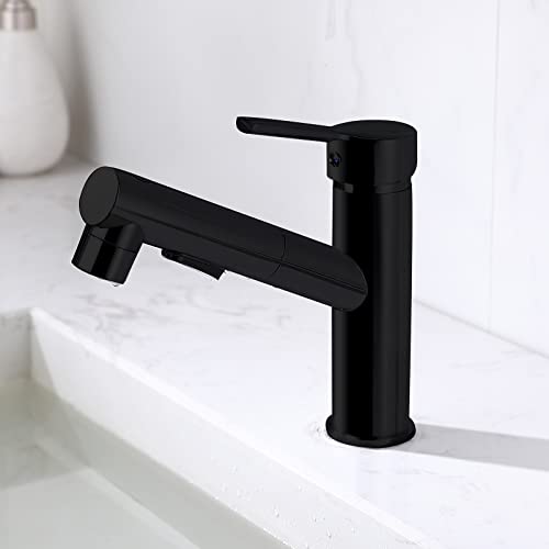 Mitigeur de cuisine avec douchette extractible - Batterie de cuisine à trois sorties - Mitigeur d'évier pratique pour gargarisme (noir brossé) Cover