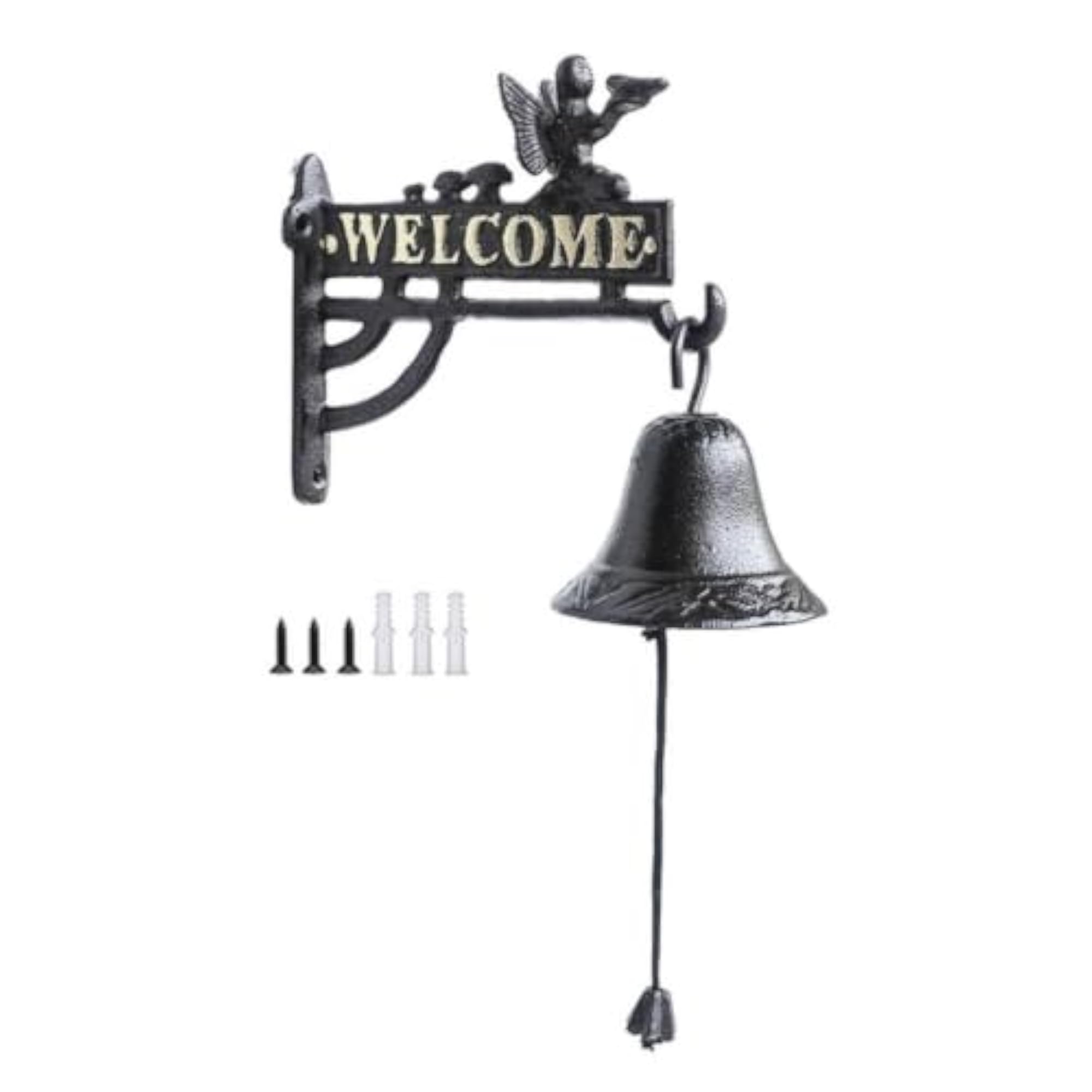 Rustic Annunciator with Pull Cord Cast Metal Wall-Attached Bell