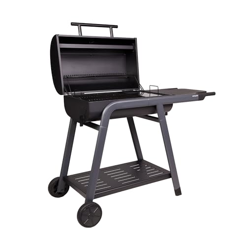 Barbacoa de Carbón TONINO 70 con Plancha y Parrillas de Hierro Fundido Esmaltado, Termómetro, Estante Lateral y Ruedas, 128 x 64 x 103 cm