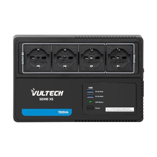 Vultech UPS700VA-XS Ups A Ciabatta Multipresa 700VA 390WA, Gruppo Di Continuità Tecnologia Line Interactive Avr, 4 Shuko Per Pc E Modem, 2 Usb Per Smartphone E Tablet No Nas/Mac - 2