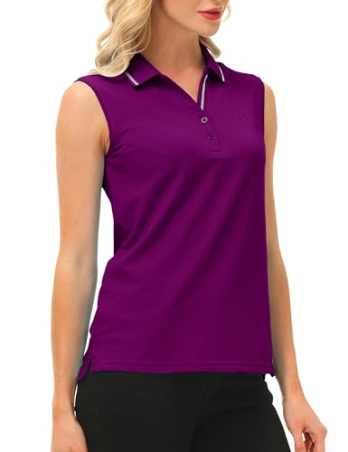 Miniatura 2 de Ajezmax Polo Mujer Sin Mangas Verano Algodón Polo Trabajo Deportivo Yoga Golf Top Con Botones Morado Oscuro Xl