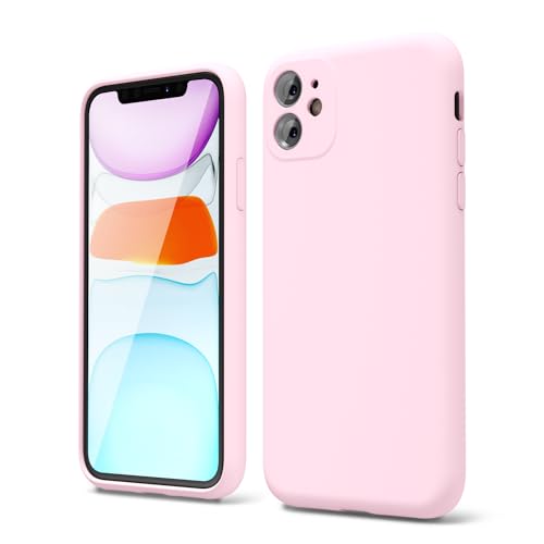 Oakxco for iPhone 11 Phone Case Liquid Silicone, Cute Thin Slim Soft Rubber TPU Plain Smooth Gel Cover for Women Girl Aesthetic Design, Matte Solid Protective & Shockproof Bumper Grip, Rose Light Pink