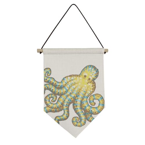 Octopus Marine Life Cartoon Pattern Canvas Flag Hanging Wall Art Decor Banner