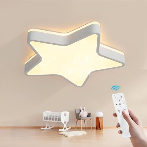 Lampada da soffitto LED, decoro a cielo stellato, plafoniera stella a cinque punte, LED integrati 48W, 4800Lm, Dimmerabile con telecomando, Ø60cm lampadario per camera dei bambini e camera da letto