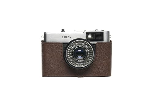 Housse caméra Olympus Trip 35 étui cuir véritable marron foncé