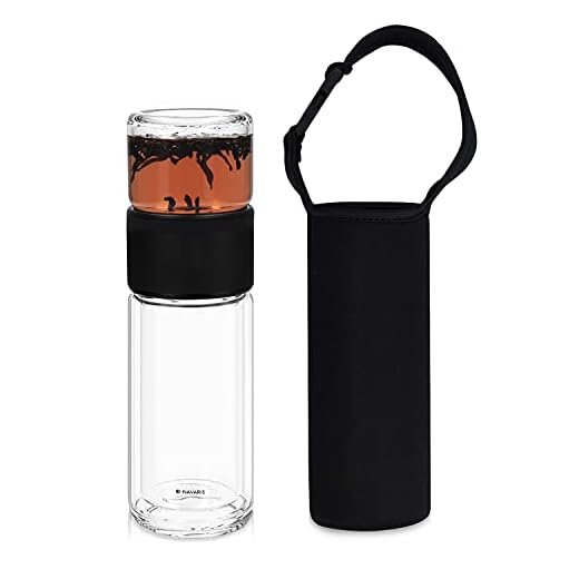 Navaris Teeflasche aus Glas mit Edelstahl Sieb - 240ml Tee Flasche Teekanne to go - Teebecher Trinkflasche Teebereiter aus Borosilikatglas mit Hülle