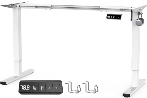 Xyndyx Electric Standing Desk Frame, Height Adjustable Sit Stand up Desk Legs Base Workstation, Anti-Collision Function, 2 Hooks, White Frame Only