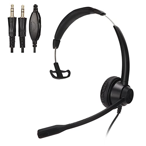 BauphryX Auriculares monofónicos de 3,5 mm, Auriculares para PC de Negocios con micrófono con cancelación de Ruido, Auriculares de comunicación de un oído con Doble Enchufe de 3,5 mm p