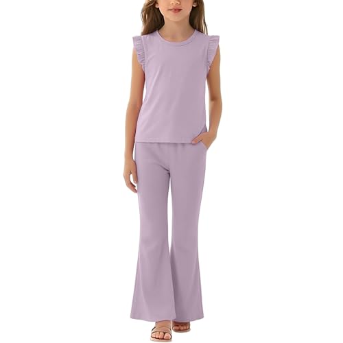 Ensemble fille haut de gamme en coton doux avec finitions volants et pantalon à poches
