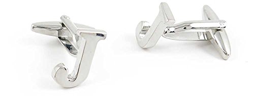 Par de mancuernas clásicas plateadas con letra J para hombre miniatura 1