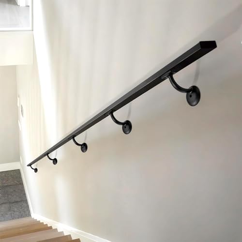 Handlaufhalter Handlauf Halterung, Edelstahl Handlaufträger für Treppengeländer Holz oder Metall, Handlauf Wandhalter für Innen- und Außenhandläufe, Handlaufhalter Schwarz, 2 Stück
