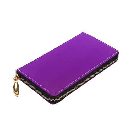 Leather Women Wallets, Long Credit Card Holder, Solid color dark purple Print Billfold Clutch & Travel Purse Large Capacity3