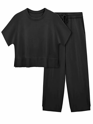 Ensemble tricot 2 pièces femme haut court et pantalon Large