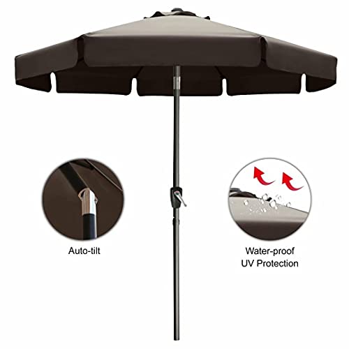 Image of ABCCANOPY 10ft Scalloped Patio Umbrella, Outdoor Table Umbrella with Tilt and Crank, Fiberglass Ribs Deck Umbrella for Patio, Pool, Garden, Picnic (Brown)