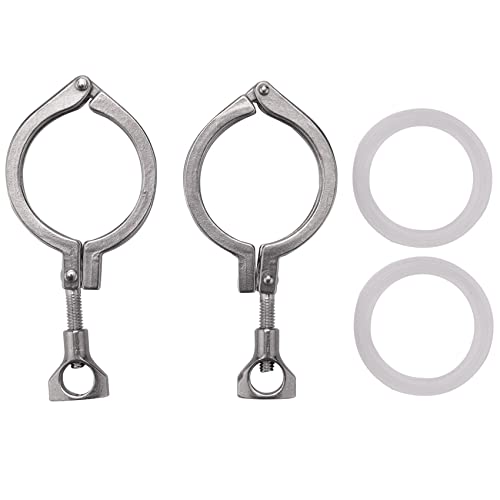 Quystetes 2 Piezas Tri-Clamp Steel Single Pin Heavy Duty Tri Clamp con Tuerca De Mariposa Para FéRula TC con Junta De Silicona De 1 Pieza (2 Pulgadas Tri-Clamp + Junta De Silicona)