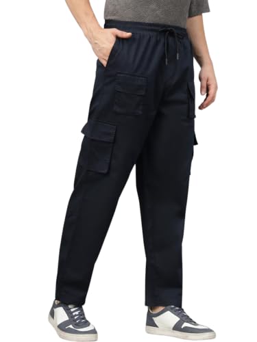 Image of Veirdo Pure Cotton Baggy Fit Regular Length Mid Rise 6 Pocket Cargos for Men (Colors Available: Black, Olive, Grey, Brown & Navy)