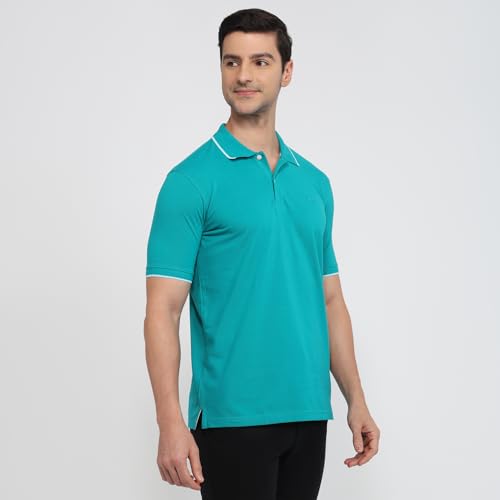 Image of Park Avenue Men Slim Fit Solid Pattern Cotton Polyester Blend Half Sleeve Polo Neck Casual T-Shirt