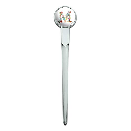 Letter M Floral Monogram Initial Classic Chrome Plated Metal Envelope Letter Opener Slitter