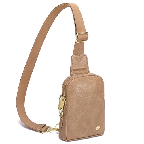 INICAT Travel Small Sling Bag Leather Crossbody Bags for Women Fanny Packs Cross Body Bag for Woman Cross Body Purses(Khaki Anti-theft)