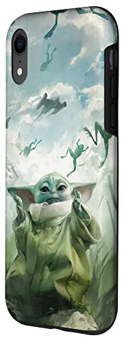 Coque iPhone XR Star Wars Grogu et chasseur N-1 en plein ciel