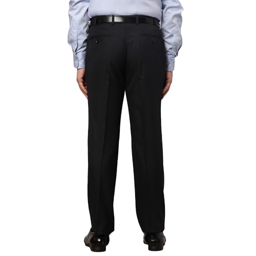 Image of Park Avenue Men's Polyester Blend Solid Pattern Smart Fit Flat Front Formal Trouser