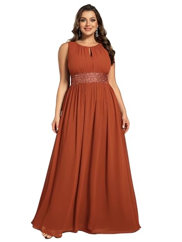 Ever-Pretty Plus Women's Round Neck Sleeveless Empire Waist Maxi Plus Size Formal Gowns Bridesmaid Dresses