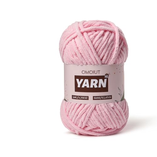 Plush Chenille Chunky Crochet Yarn - Baby Yarn for Crocheting Soft - Velvet Yarns Knitting for Blankets Crafts - Fluffy Amigurumi Yarns 50g / 65.6yd (Pink)