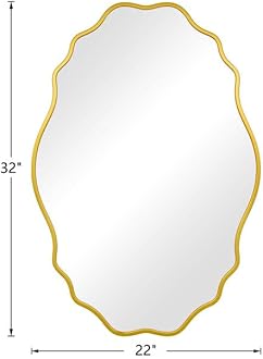 HMANGE Gold Oval Wavy Mirror 22×32 inch, Irregularly Shaped, Unique Vanity Mirror, Wall Mirror for Bathroom, Living Room, Bedroom, Entryway