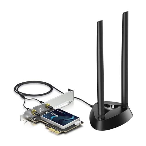 HCX Tylogy WiFi 6 Carte WiFi PCIe AX3000Mbps PCIe, Bluetooth 5.2, Bi-Bandes 5GHz/2.4GHz, WPA3, Double Antenne à Base magnétique, Intel AX200 160MHz, Compatible Windows 10/11