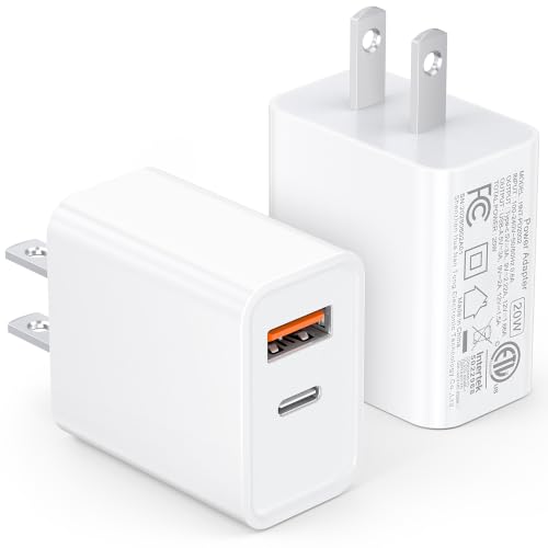 [2 Pack] LCGENS USB C Wall Charger Block 20W Dual Port PD Power Delivery Fast Type C Charging Block Plug Compatible with iPhone 11/12/13/14/15/16/17 Pro Max XS/XR/X Ipad Pro Samsung Galaxy