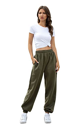 Image of Women's Cinch Bottom Sweatpants Pockets High Waist Sporty Gym Athletic Fit Jogger Pants Lounge Trousers
