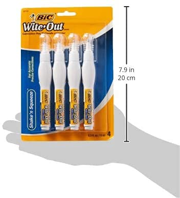BIC Wite-Out Shake \'n Squeeze Correction Pen, 8 ml, White, 4 Count (WOSQPP418), 2 Pack - Thumbnail 4