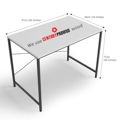Image of FURLAY Slate Office Desk and Study Table | 1 Year Warranty | Metal and Century Engineered Wood Desk for Adults & Students | DIY (White, 91 x 45 cm)