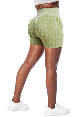 A AGROSTE Nahtlose Camouflage-Shorts für Damen, Scrunch Butt Lifting Shorts, hohe Taille, Fitnessstudio, Yoga, Workout, Biker-Shorts, 2-zebragrün, Klein Cover