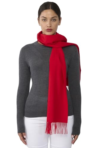 JENNIE LIU Womens 100% Pure Cashmere Scarf for Women (Red)