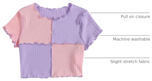 Image of Milumia Girl's Rib Knit Color Block Crop Tee Short Sleeve Lettuce Trim Crewneck Tshirt