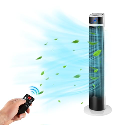 BNFU Ventilador de Torre, Ventiladores de Torre con Mando a Distancia, 80° Ventilador Oscilantes con 3 Velocidades, 3 Modos para Dormitorio, Oficina