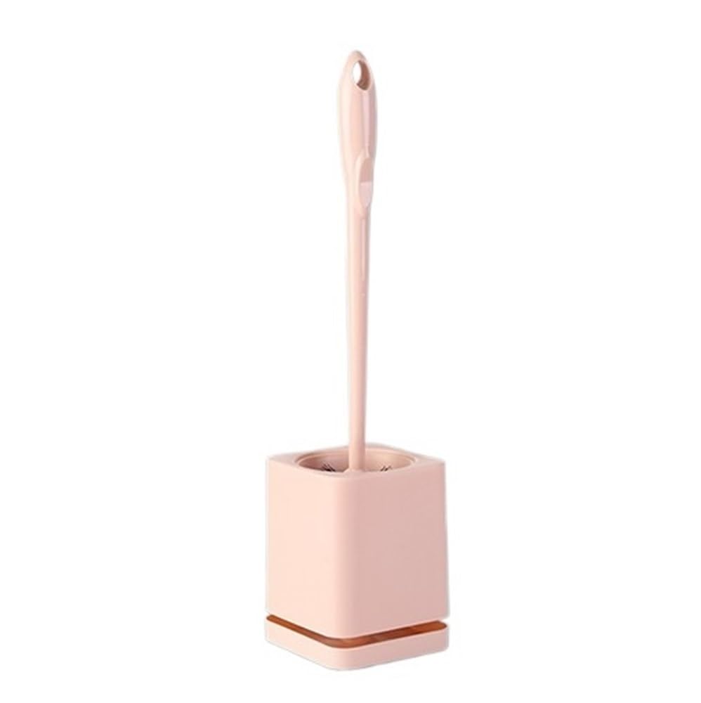 Long-Handle Toilet Brush Household Plastic Long Handle Punch-free Wall-mounted Floor Cleaning Set for Toilet(Pink)