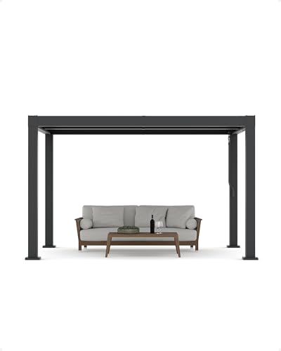 Image of Garveelife All-Aluminum Louvered Pergola 10 ft x 12 ft, Outdoor Pergola with Adjustable Louvered Roof, Reinforced Aluminum Frame, Integrated Drainage System, Hardtop Gazebo for Patio, Deck, Gray