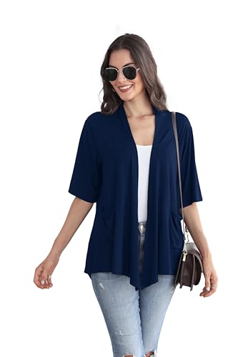 Image of ADANIKI Women 2026 Summer Lightweight Cardigan, Short Sleeve Open Front Casual Trendy Womens Kimono Cover Up with Pocket