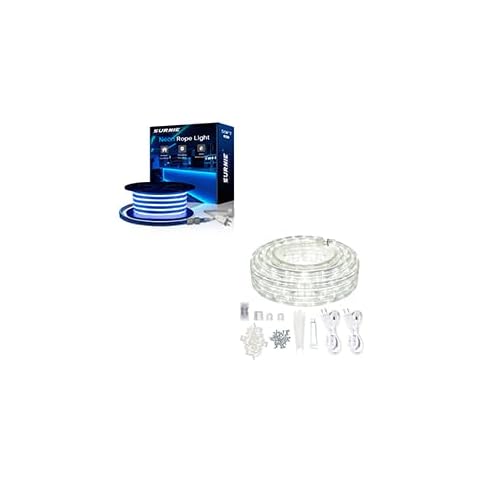 SURNIE 50FT Blue LED Neon Rope Lights & 50FT Daylight White LED Rope Lights Cover