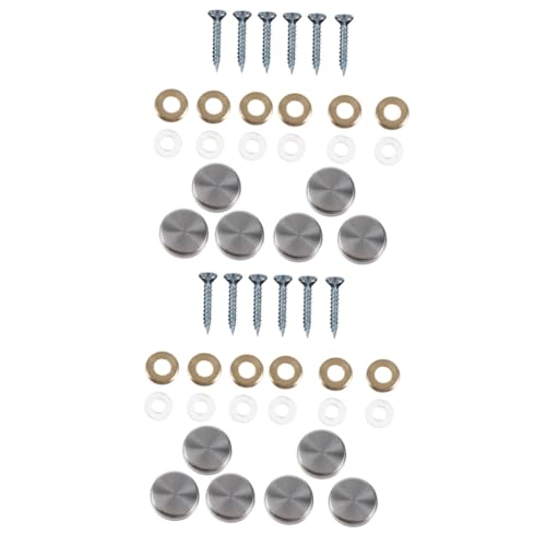 HOMOCONO 2sets Stainless Steel Mirror Fixing Screw Set 20 Mirror Nails Easy Install Disassemble Brushed Aluminum Finish Decorative Cover Nails 24pcs*2