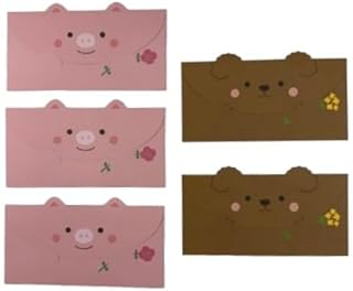 お札を折らずに使えて便利 可愛いアニマル柄 封筒としてもポチ袋としても使えます『万型封筒 ダイカットアニマル（5枚入）』1個 (E柄（ぶた3枚＋トイプードル2枚）)