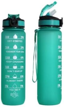 32 Oz Water Bottle with Drink Straw & Strap, Time Marker for Gym, Sports, Fitness, Outdoor, Hiking and More (Green) image 3
