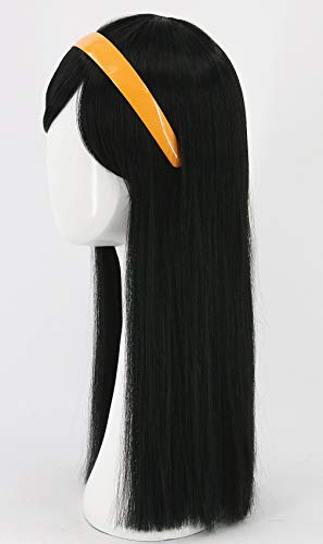 Topcosplay Girls Kids Wigs Black Long Straight Cosplay Halloween Costumes Party Wig with Headband(1849)