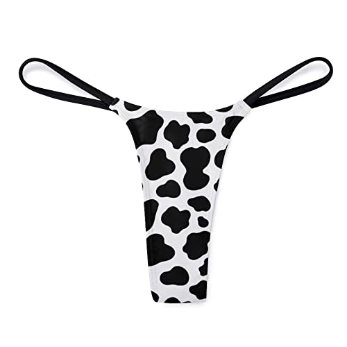 Aohanan Women's G-String T-Back Thong Cotton Underwear Low Rise Panties Soft Fabric Multi Size (Cow White Black Pattern) S #TOP6