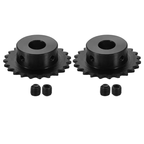 uxcell 2 Pcs #25 Chain Roller Sprocket 12mm Bore, 23 Tooth C45 Carbon Steel ANSI #25 Roller Sprocket Round Hole with Set Screws for ISO 04C Chain