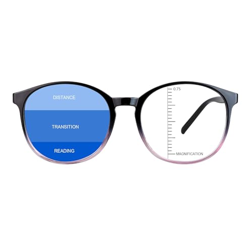 Image of Vintage Round Progressive Multifocal Presbyopic Glasses, Blue Light Blocking Glasses for Men Women Readers (Black Purple,+0.75 /+3.25 Magnification)