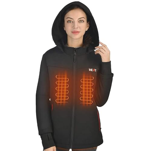 iHEAT Beheizbare Jacke Damen, Wasserdicht Winddicht warm Beheizbare Jacke Hoodie mit Akku, Beheizte Jacken Heizjackefür Outdoor Wandern Jagd